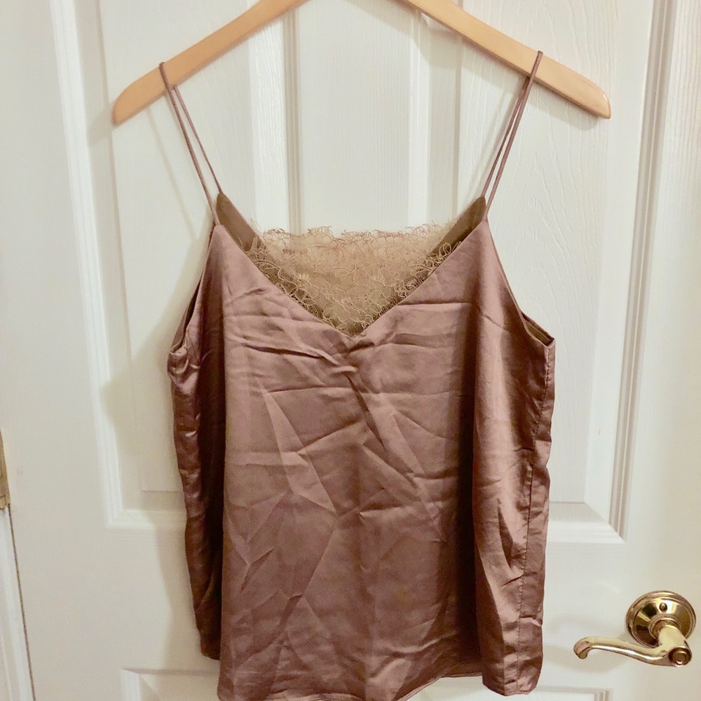 Satin Camisole with Lace Detail - L